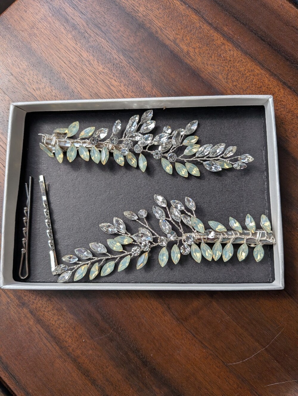 Crystal Leaf Bridal Hair Pins - Iridescent & Clear